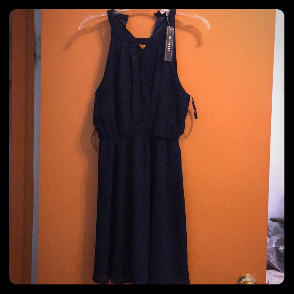NWT Navy Chiffon Halter Dress